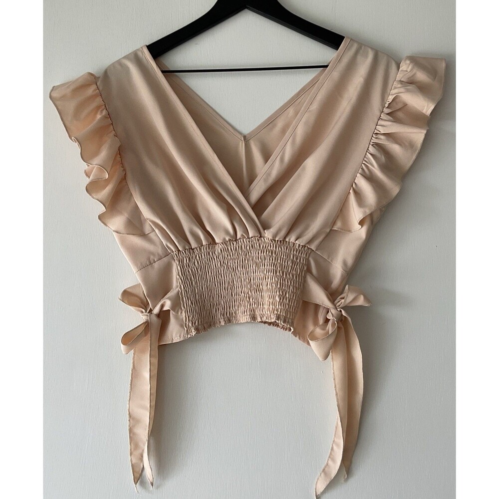 Lyaner Crop Top Ruffled Sleeveless Size Large Petal Pink Smocking Boho Coquette